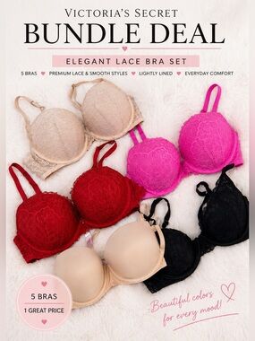 Bundle Deal* Victoria's Secret Elegant Lace Bra Set - Red, Pink, Black, Beige